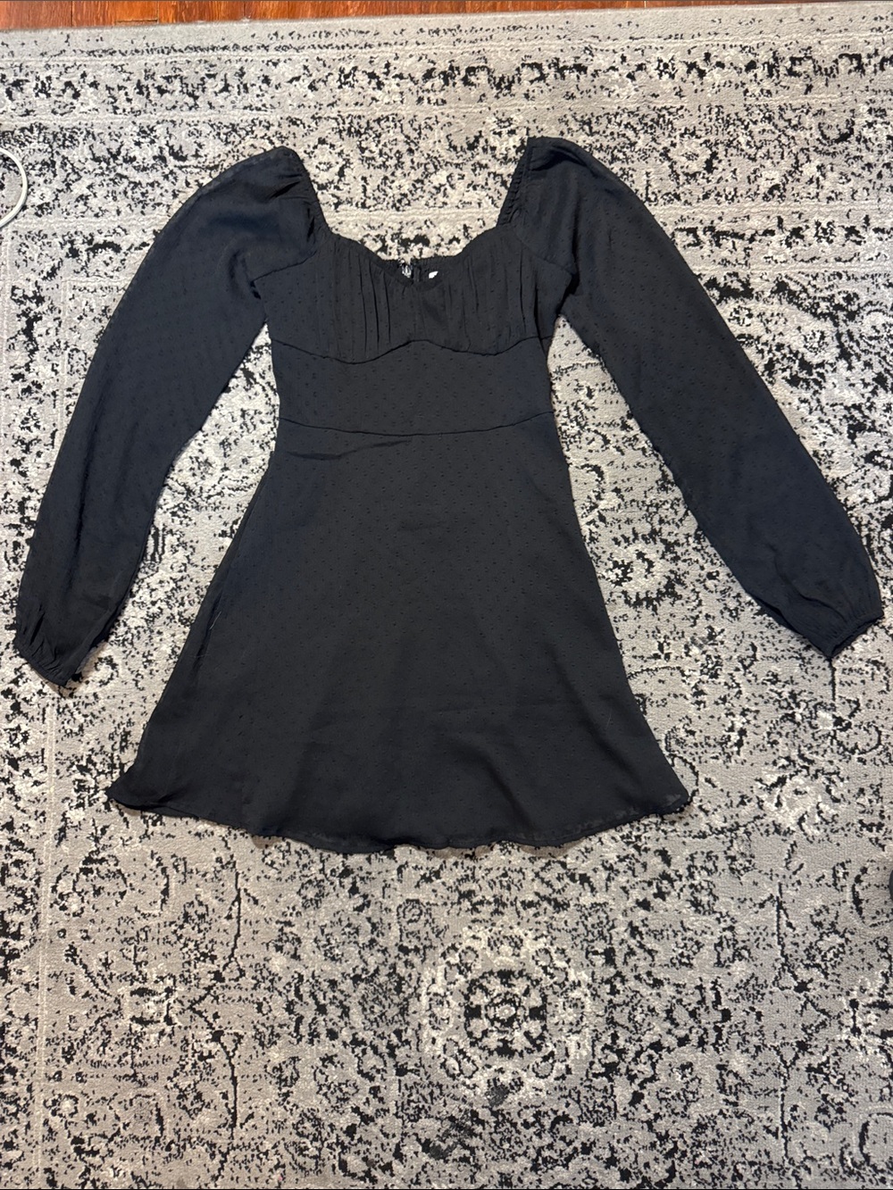 Hollister Black Long-Sleeve Mini Dress with Sweetheart Neck